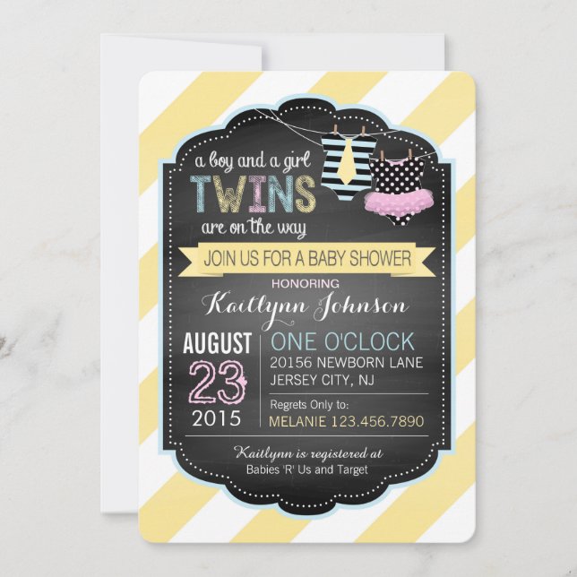 Tie and Tutu Twins Baby Shower Invitation (Front)
