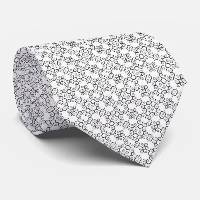 Tie/Black and White Geometric Tie (Rolled)