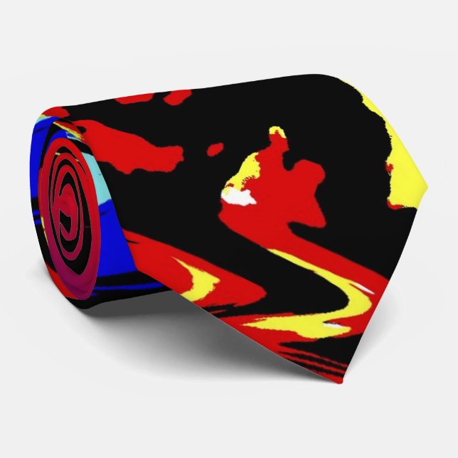 Tie, Colourful Abstract, Red, Black, Yellow, White Tie (Rolled)