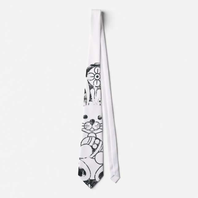 Tie, Cute Grunge Easter Bunny Rabbit, Black & Whit Tie (Front)