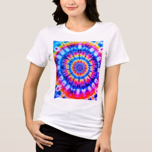 Tie Die Design on a White Short Sleeve T-Shirt Tri-Blend Shirt