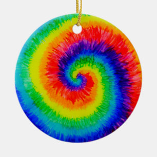 Tie Die Rainbow in Alcohol Ink Ceramic Tree Decoration