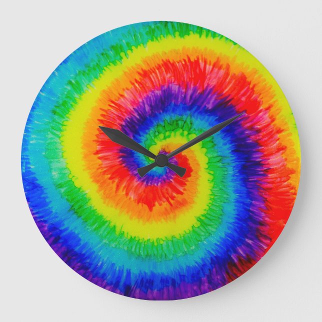 Tie Die Rainbow in Alcohol Ink Large Clock (Front)
