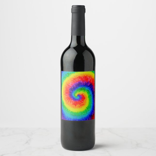 Tie Die Rainbow in Alcohol Ink Wine Label (Front)