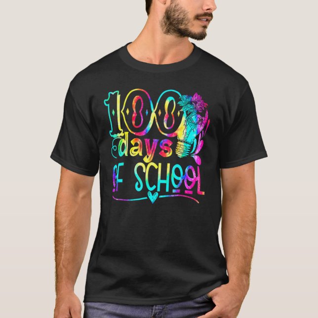 Tie Dye 100 Days Brighter Student Happy 100th Day  T-Shirt (Front)