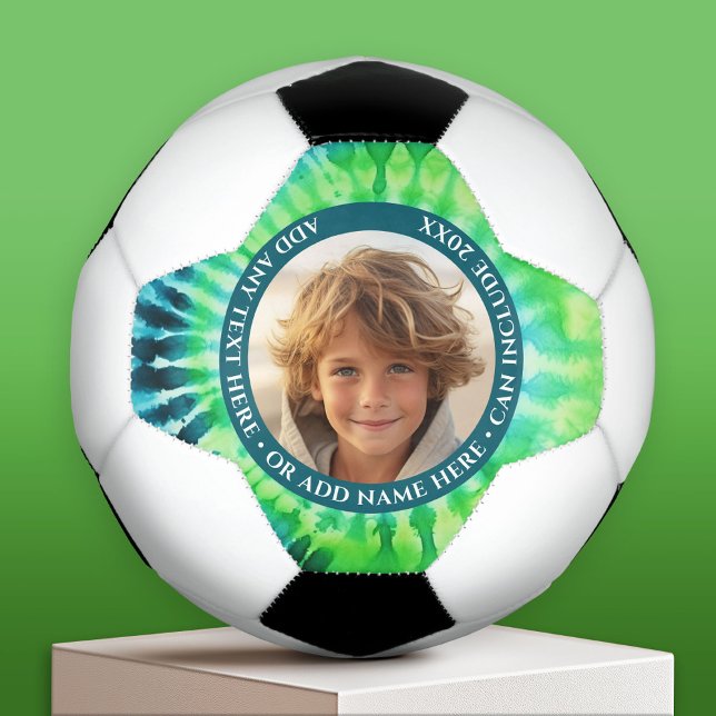 Tie Dye - 1 Photo - Custom Text - Green Blue Soccer Ball (Custom Soccer Ball)