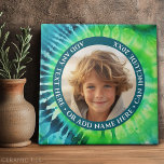 Tie Dye - 1 Photo - Custom Text - Green Blue Tile<br><div class="desc">A single photo with a colourful background and border. Add a name and year to make a great keepsake.</div>