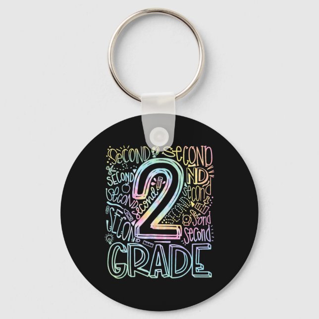 Tie Dye 2nd Grade Typography Team Second Grade Tea Key Ring (Front)