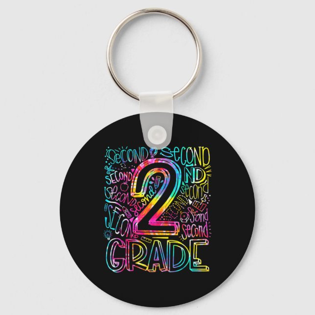 Tie Dye 2nd Grade Typography Team Second Grade Tea Key Ring (Front)