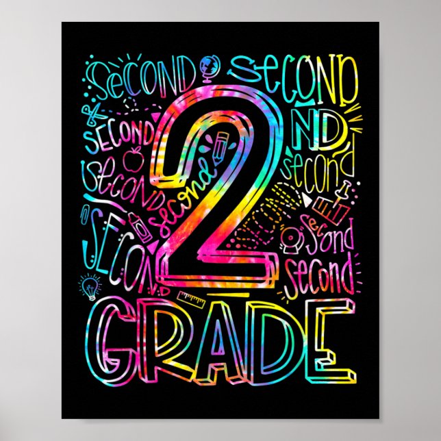 Tie Dye 2nd Grade Typography Team Second Grade Tea Poster (Front)