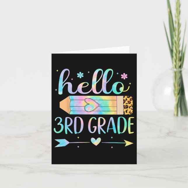 Tie Dye 3rd Grade Back To School Hello Third Grade Card (Front)