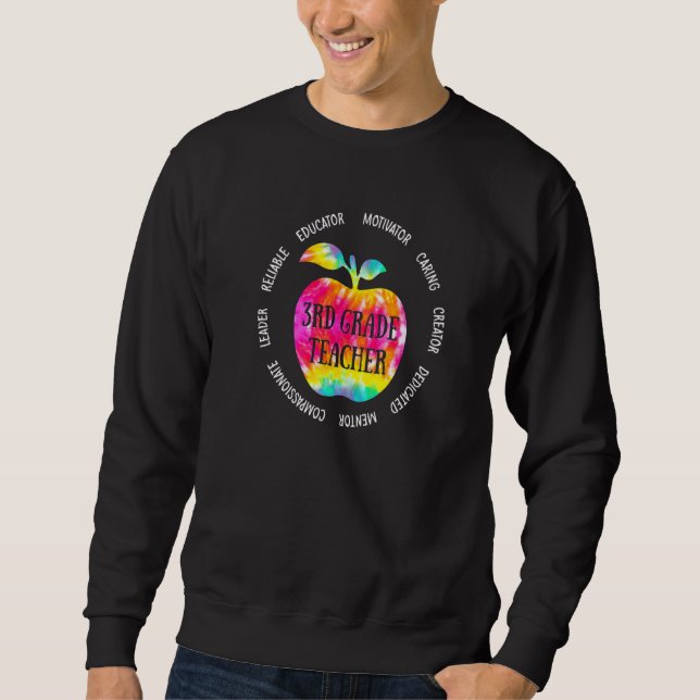 Tie Dye 3rd Third Grade Teacher Life Apple Back To Sweatshirt (Front)