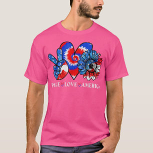 Tie Dye 4th of July Peace Love America Sunflower P T-Shirt