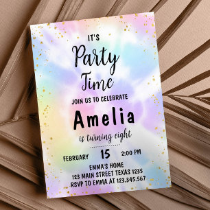 Tie Dye 8th Birthday Invitation