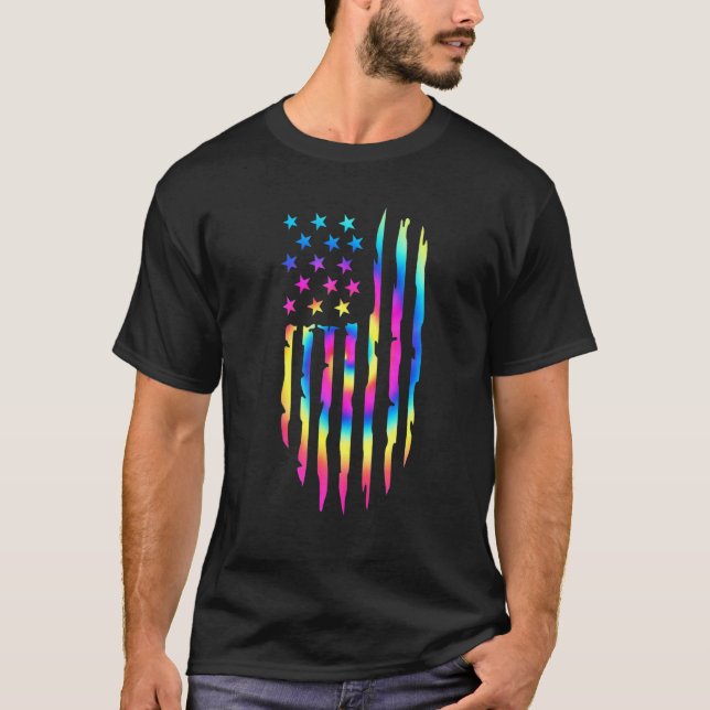 Tie Dye American Flag 4th Of July Patriotic Indepe T-Shirt (Front)