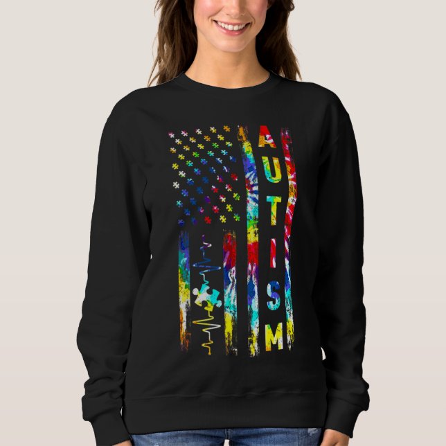Tie Dye American Flag Autism Awareness Sweatshirt (Front)