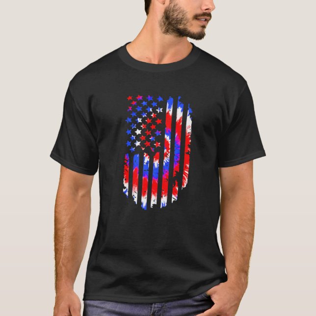 Tie Dye American Flag Patriotic Happy 4th Of July  T-Shirt (Front)