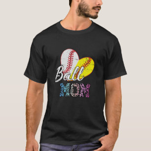 Tie Dye Ball Mom Softball Baseball Leopard Mothers T-Shirt