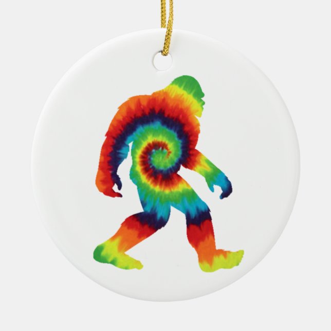 Tie Dye Bigfoot T-Shirt Ceramic Tree Decoration (Front)