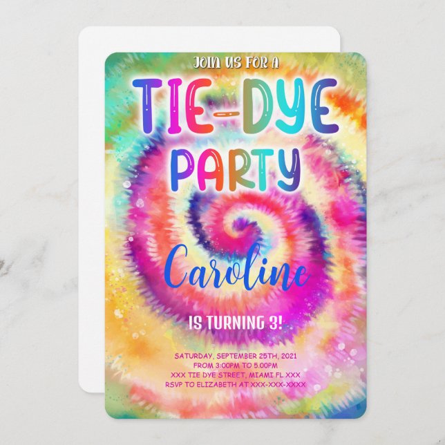 Tie Dye Birthday Invitation (Front/Back)