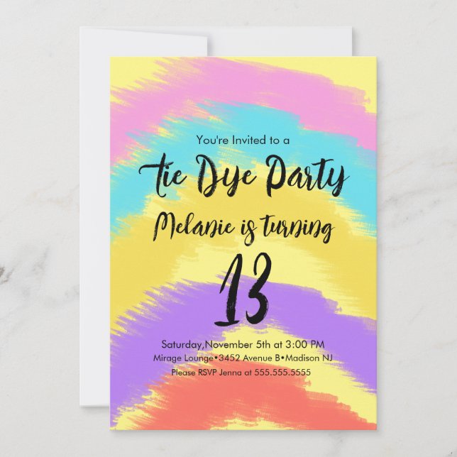 Tie Dye Birthday Party Colourful Rainbow Art Invitation (Front)