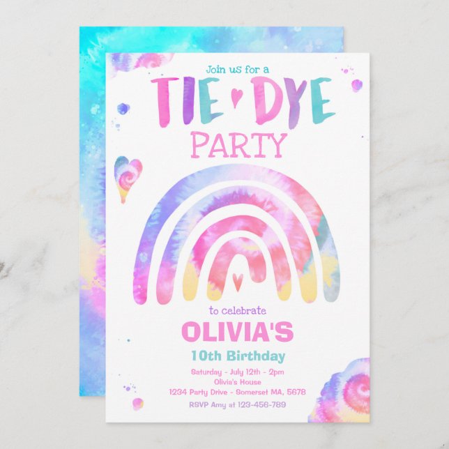 Tie Dye Birthday Party Pastel Tie Dye Hippy Party Invitation (Front/Back)