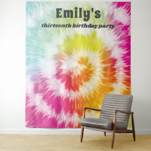 Tie-Dye Birthday Party Rainbow Hippie Backdrop Tapestry