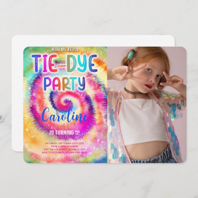 Tie Dye Birthday Photo Invitation (Front/Back)