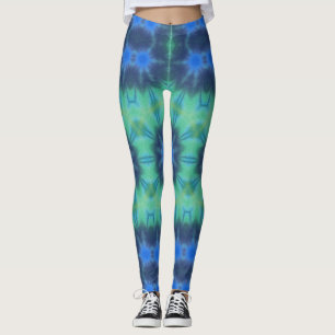 Tie Dye Blue Green Yoga Gym Exercise Leggings