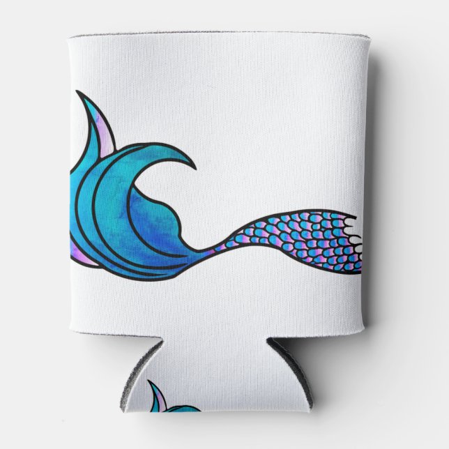 Tie Dye Blue Mermaid tail Can Cooler (Front)