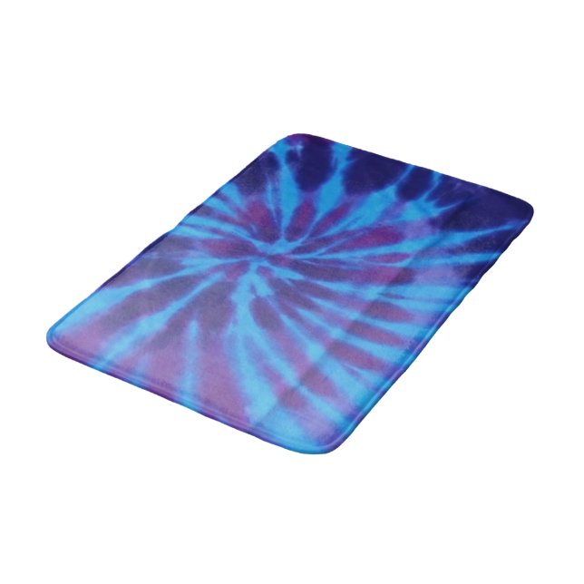 Tie Dye Blue Teal Purple Colourful Pattern Hippie Bath Mat (Angled)