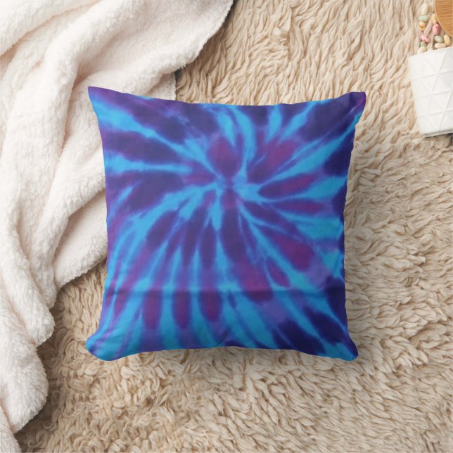 Tie Dye Blue Teal Purple Colourful Pattern Hippie Cushion (Blanket)