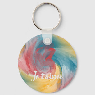 Tie-Dye Bold Colours Painterly Watercolor in Love Key Ring