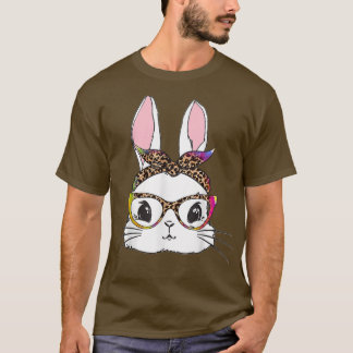 Tie Dye Bunny Face Leopard Glasses Headband Happy  T-Shirt