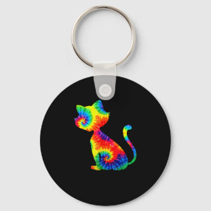 Tie Dye Cat Shirt _ Colourful Tye Dye Kitten_1 Key Ring