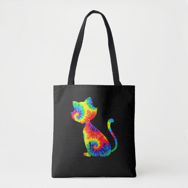 Tie Dye Cat Shirt _ Colourful Tye Dye Kitten_1 Tote Bag (Front)