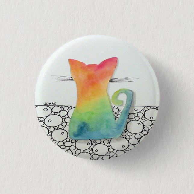 Tie Dye Cat with Bubbles 3 Cm Round Badge (Front)