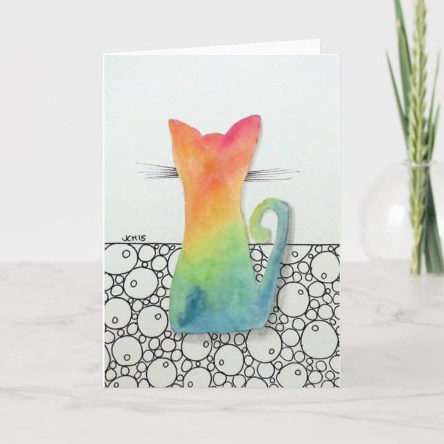 Tie Dye Cat with Bubbles Greeting Card (Front)