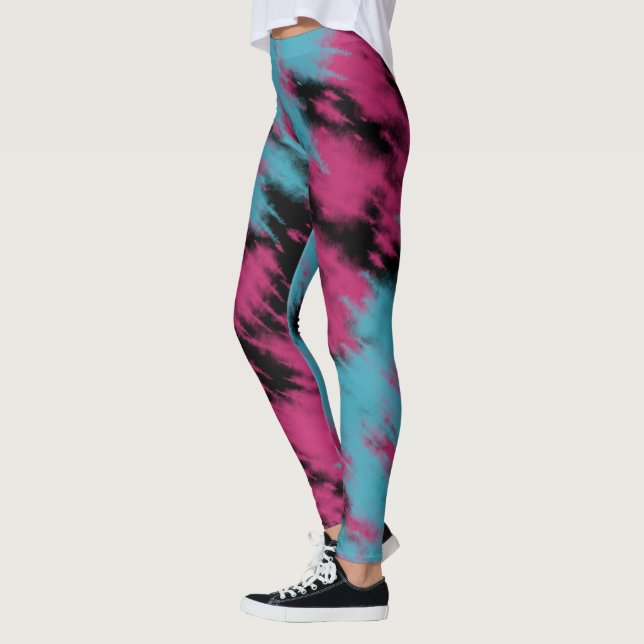 Tie Dye Classy Blue Lavender Pink Abstract Pattern Leggings (Left)