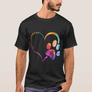 Tie Dye Colorful Dog paw print paws heart dog love T-Shirt