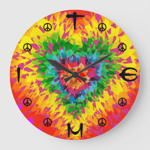 Tie Dye Colour Burst Heart Peace Wall Timepiece  Large Clock