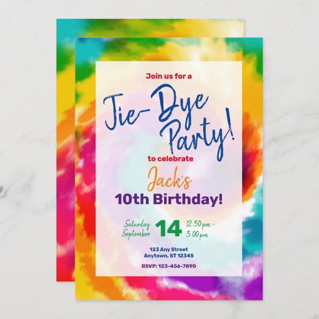 Tie-Dye Colourful Fun Birthday Invitation (Front/Back)