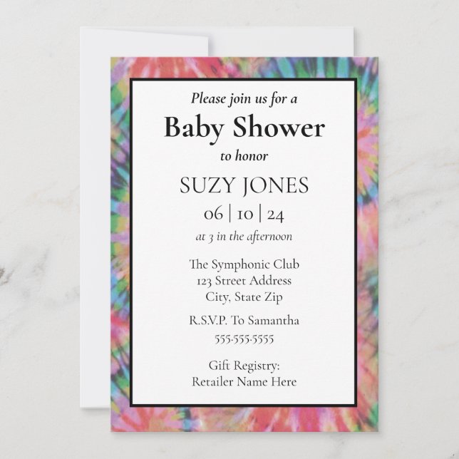 Tie Dye Colourful Rainbow Hippie Baby Shower Invitation (Front)