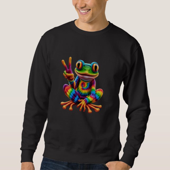 Tie-Dye Cool Frog Peace Sign Hippie Sweatshirt (Front)