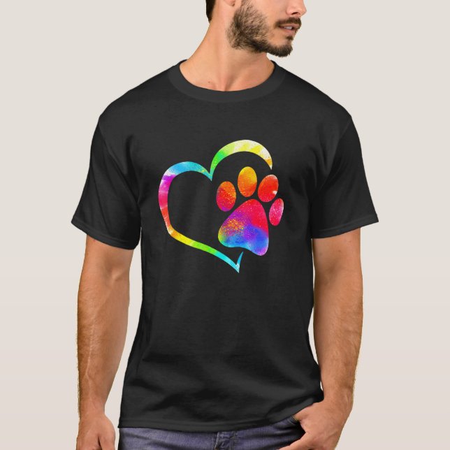 Tie Dye Cute Love Dog Paw Print Dog Cat Owner T-Shirt (Front)