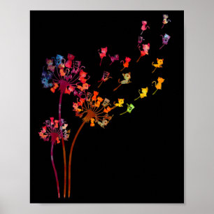 Tie Dye Dandelion Cats Flower Colourful Pet Cat  Poster