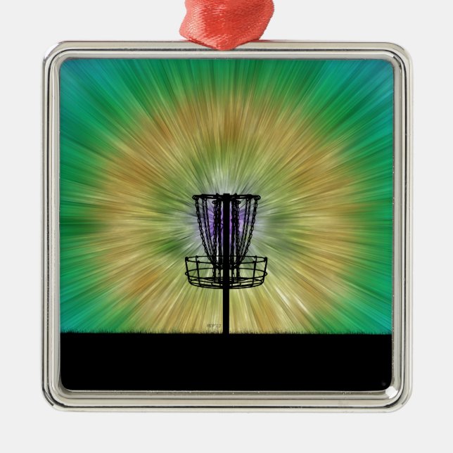 Tie Dye Disc Golf Basket Metal Tree Decoration (Front)
