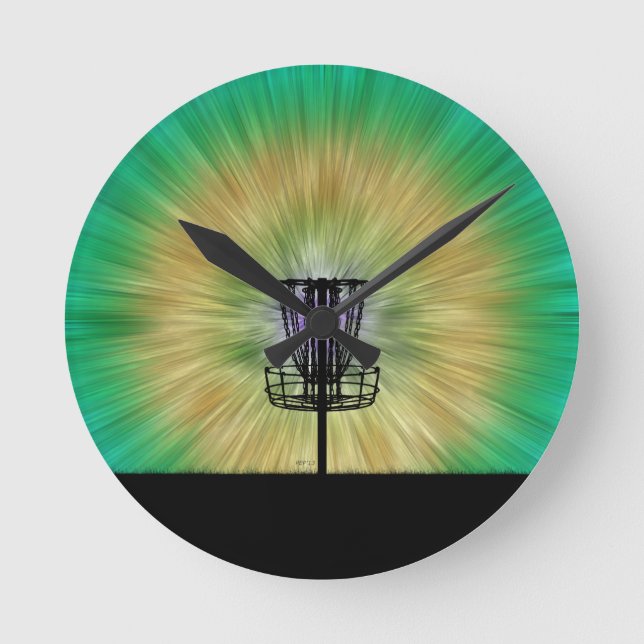 Tie Dye Disc Golf Basket Round Clock (Front)