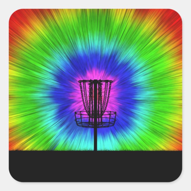 Tie Dye Disc Golf Basket Square Sticker (Front)