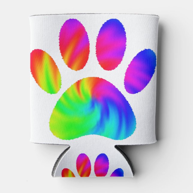 Tie Dye Dog Paw Print Graphic Can Cooler (Front)
